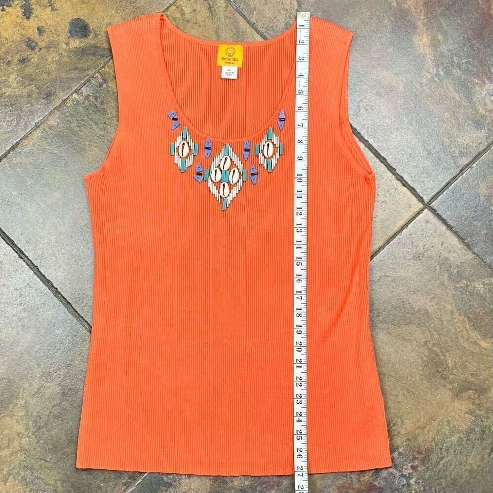 Ruby Rd. Women Orange Ribbed Beaded Tank Top 2X - Picture 6 of 11